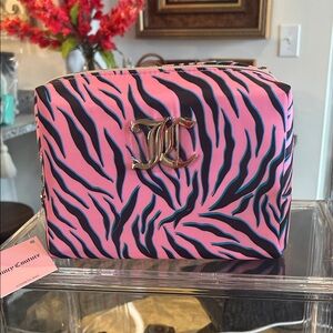Juicy Couture Pink Zebra Print Cosmetic Bag with Makeup